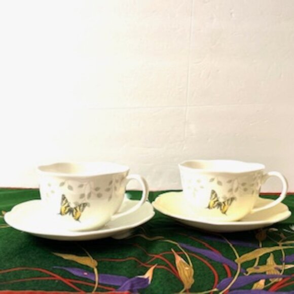 Lenox Butterfly Meadow Coffee Tea Mug Cup & Saucer Sets of Two  (New ) - Picture 1 of 7